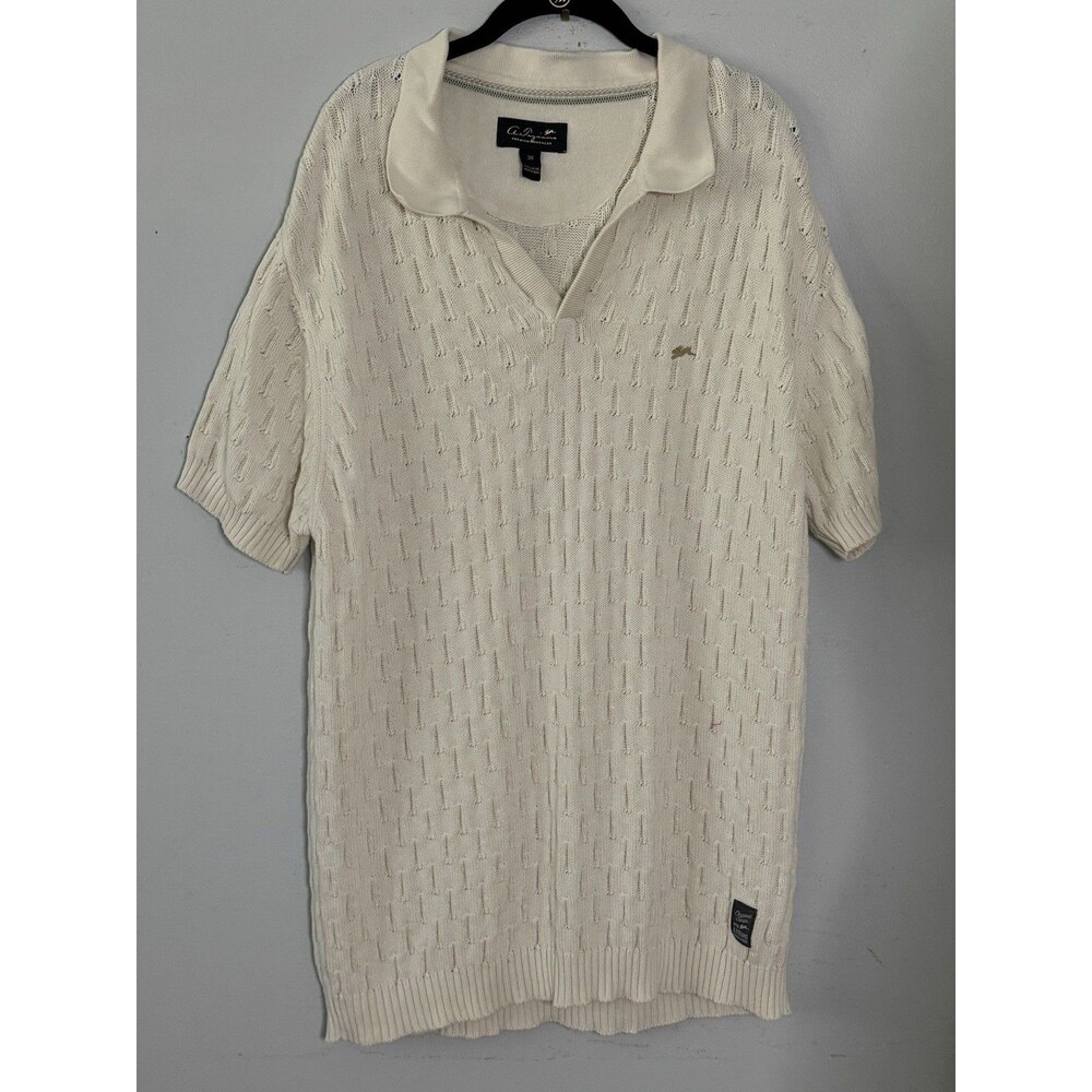 A. Tiziano Cotton Sherwin Sweaterknit Patchwork Polo in Pale Cream Size 3X